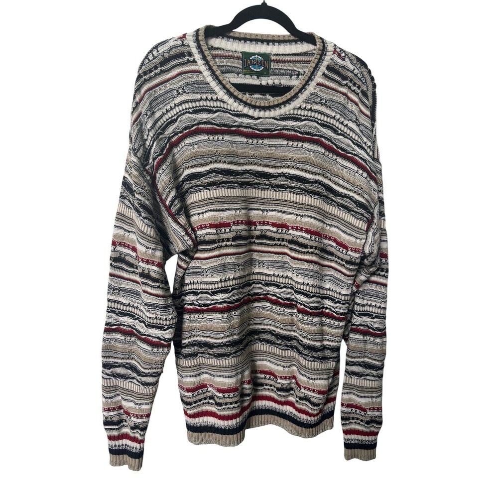 Vintage Jantzen Mens 3D‎ Textured Knit Sweater M Striped Cotton Made in Canada